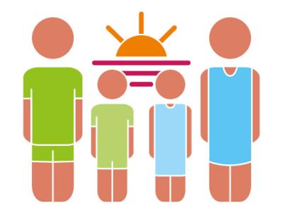 Freibad Abend Familie 1 Erwachsener 4 Kinder